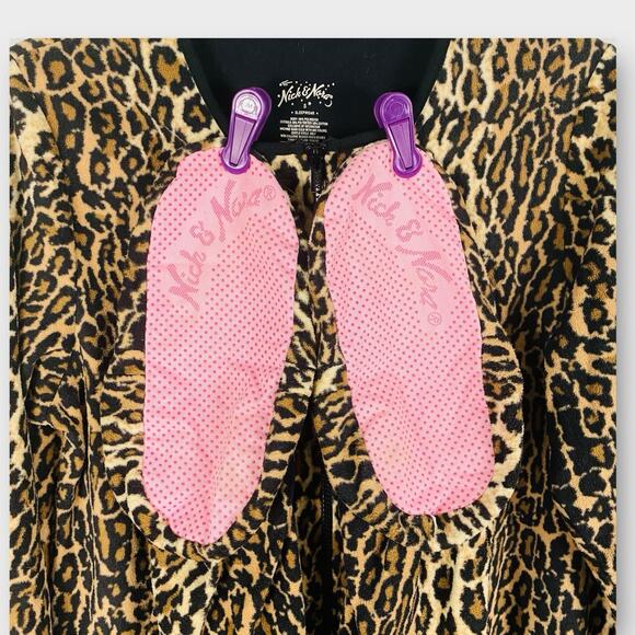 Nick & Nora Leopard Print Footed Pajamas S Womens EXC One Piece Cheetah Cat - Picture 3 of 6